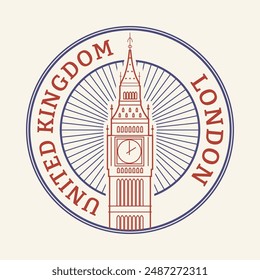 London, UK stamp or seal with Big Ben sign or icon. Vector illustration.