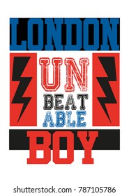 london unbeatable boy,t-shirt print poster vector illustration