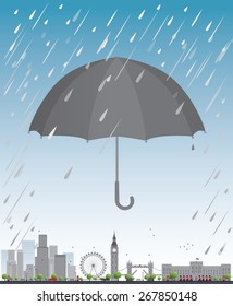 London under umbrella. Vector illustration. Business travel and tourism concept with place for text. Image for presentation, banner, placard and web site.