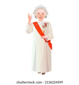 London, United Kingdom - 16 February 2022: Queen Elizabeth II full length ceremonial vector portrait. The Queen's platinum jubilee celebration.