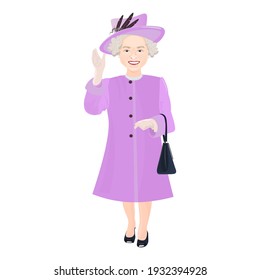 London, United Kingdom - 21 April 2019: Queen Elizabeth II full length vector portrait. 