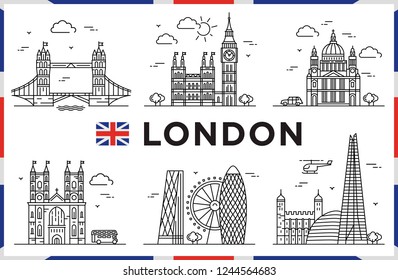 London, United Kingdom. Big Bang, Churches, Modern buildings and city sights. Vector illustration