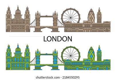 London, United Kingdom. Big Bang, Churches, Modern buildings and city sights. Vector illustration