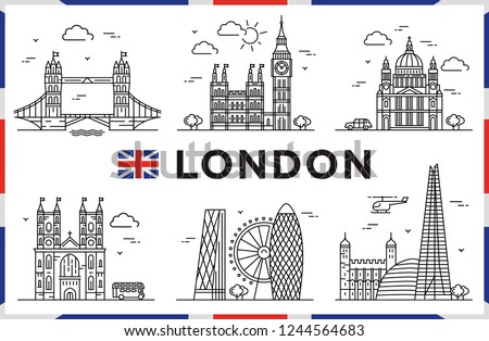 London, United Kingdom. Big Bang, Churches, Modern buildings and city sights. Vector illustration