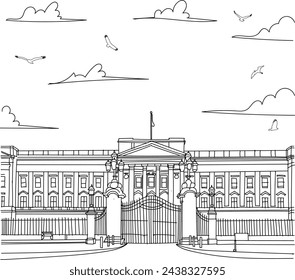 Londres, Reino Unido - Buckingham Palace línea de dibujo para niños y adultos libro para colorear