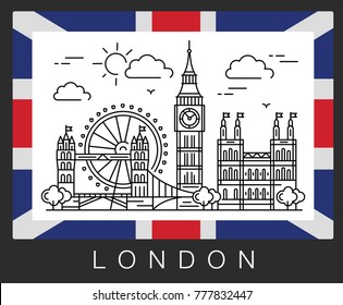  Londres, Reino Unido. Atracciones de la ciudad y bandera del Reino Unido