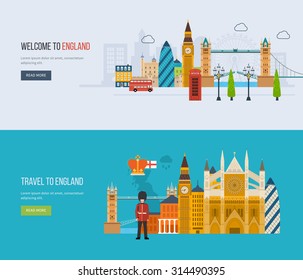 London, United Kingdom flat icons design travel concept. London travel. Historical and modern building. Vector illustration