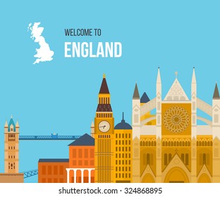 London, United Kingdom flat icons design travel concept. London travel. Historical and modern building. Vector illustration