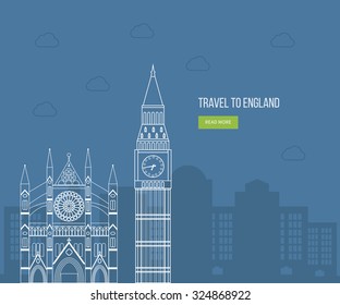 London, United Kingdom flat icons design travel concept. London travel. Historical and modern building. Vector illustration