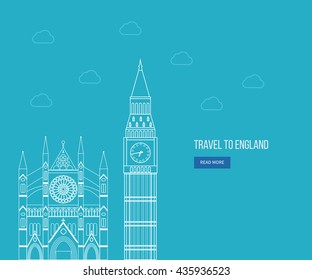 London, United Kingdom flat icons design travel concept. London travel. Historical and modern building. Thin line icons