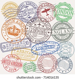 London United Kingdom Stamp Vector Art Symbol Design Badge Set.