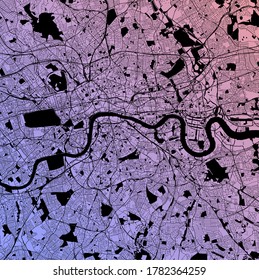 London, Vereinigtes Königreich — Stadtplan der britischen Hauptstadt mit dem Fluss Themse, der Isle of Dogs, Westminster und der City of London, Hyde Park, minimalistische Poster-Design-Karte von Southwark