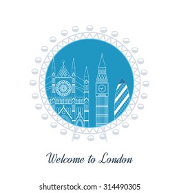 London, United Kingdom, Westminster Abbey and Big Ben flat icons design travel concept. Vector illustration