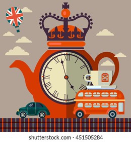  London vector background with red teapot