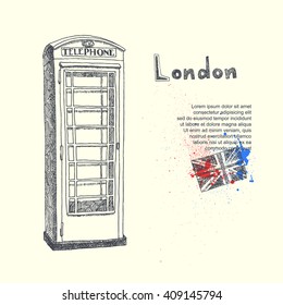 London. vector background with London telephone booth