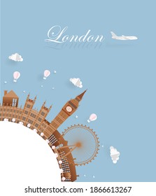 Ilustración de vectores de Londres. Viajes de negocios y turismo en concepto moderno con un paisaje histórico de arquitectura con monumentos de renombre mundial.