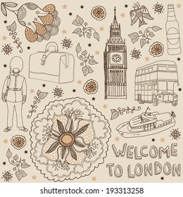 London. Vector illustration with text. Welcome to london