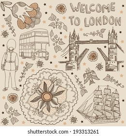 London. Vector illustration with text. Welcome to london        