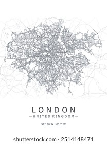 Mapa vetorial de Londres. Detalhou mapa de Londres no Reino Unido. Melhor ilustração de vetor livre. Mapa de rua decorativo turístico.