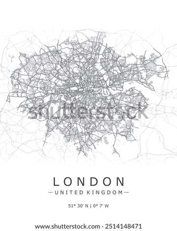 London vector map. Detailed map of London in United Kingdom. Best free vector illustration. Tourist decorative street map.