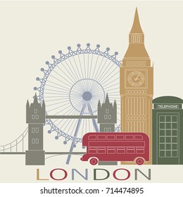 London vintage poster illustration vector colorfull background