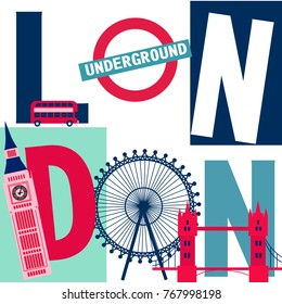 London vintage poster illustration vector colorfull background