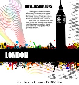 London, vintage travel destination grunge poster with colored splash and space for your text, vector illustration