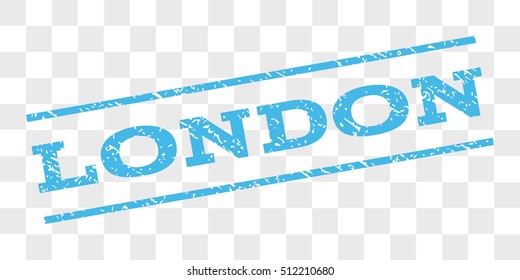 London watermark stamp. Text caption between parallel lines with grunge design style. Rubber seal stamp with unclean texture. Vector light blue color ink imprint on a chess transparent background.