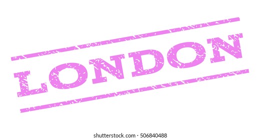 London watermark stamp. Text tag between parallel lines with grunge design style. Rubber seal stamp with scratched texture. Vector violet color ink imprint on a white background.