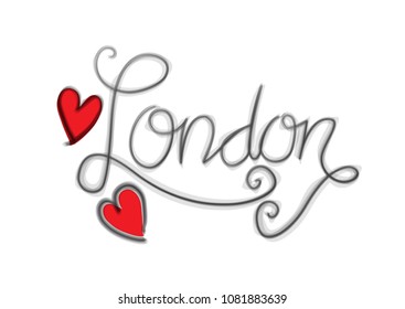 London word lettering with hearts