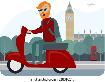  Londoner on a scooter flat vector illustration