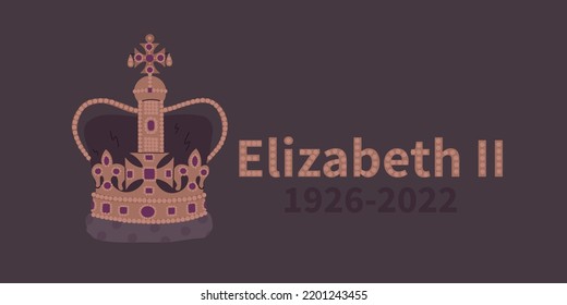 Londres, Reino Unido, 9.08.2022. Crown Of Queen Elizabeth II. Vector Bunner To Mourn The Death Of The Queen Of Great Britain In 2022.