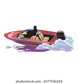 A lone adventurer steers a sleek motorboat across tranquil waters, embodying freedom and leisure. The sun glints off the surface, highlighting the man s focused expression as he navigates through