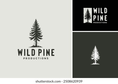 Pinheira Seca Solitária. Rústico único Wild Evergreen Cedar Conifer ilustração design logotipo rústico