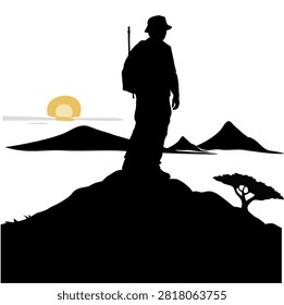 A lone hiker standing triumphantly on a high mountain summit, thoughtfully gazing into the far distance at a breathtaking panoramic view of majestic mountain ranges and dramatic valleys. This inspiring landscape photo captures the essence of solo adventure, freedom, and personal achievement against a vast sky filled with soft clouds during a peaceful moment of solitude. The adventurous mountaineer on the rocky peak represents success, courage, overcomer spirit, determination, and reaching career or life goals after a challenging journey. Designed with rich natural lighting and deep spatial depth, this powerful visual composition is ideal for outdoor activity campaigns, travel agency advertisements, hiking gear branding, motivational posters, leadership training materials, and editorial publications about trekking and nature exploration. The stunning scenic background showcasing layered mountain peaks stretching toward the horizon creates an emotional feeling of wonder, peace, and contemplation. Perfect for use in commercial marketing, website banners, social media headers, book covers, magazine spreads, and digital content focusing on eco-tourism, mental well-being, mindfulness in nature, extreme sports, and human resilience. This high-resolution image offers a versatile aesthetic that resonates with travel enthusiasts, outdoor adventurers, business concepts, and lifestyle brands seeking an impactful visual storytelling element.