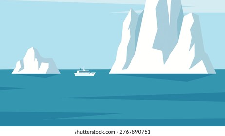 Lone Iceberg Adrift Arctic Flat Design Ocean