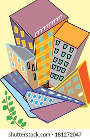 Lone man between high modern buildings