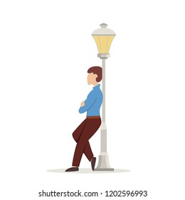 Lone man by to the lantern on a date, illustration.