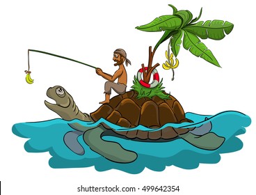 lone man swims in a large turtle
