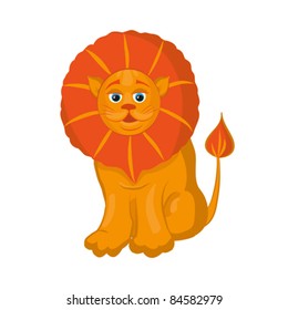 lone redhead young lion with a mane of sitting