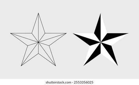 ícone de estrela solitária definido isolado no plano de fundo cinza. bordas pontiagudas da estrela e contorno negrito. ícone de estrela no estilo de contorno. estrelas ícone de classificação de qualidade
