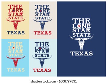 The Lone Star Star Nickname Texas With Longhorn And Small Texas Map.