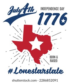 Lone star state, 4th of July independence day sign, symbol, t-shirt design with texas map illustration. Vector design.