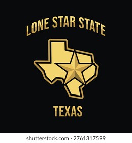 Lone Star State of Texas with Gold Theme Perfect for Print, Apparel,etc