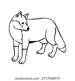 A lone wolf standing in a natural setting viewed from the side showcasing its profile