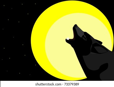 Lone Wolf starry night howling at the moon