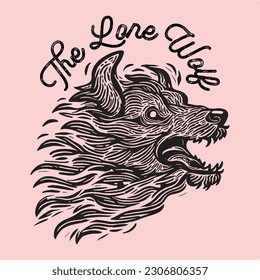 The lone wolf t shirt print design, vintage illustration