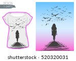 A lone woman walks away, the birds circling over her head. Design T-shirts