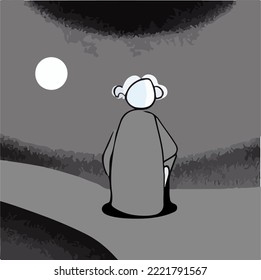 Loneliness. Alone person Illustration Vector Drawing Cartoon. 