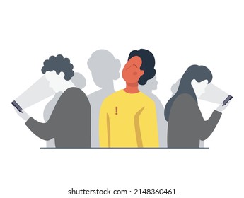 Loneliness concept. Lonely character with depression and sadness. Young unhappy people alone, suffering without friends or love. Flat vector illustration